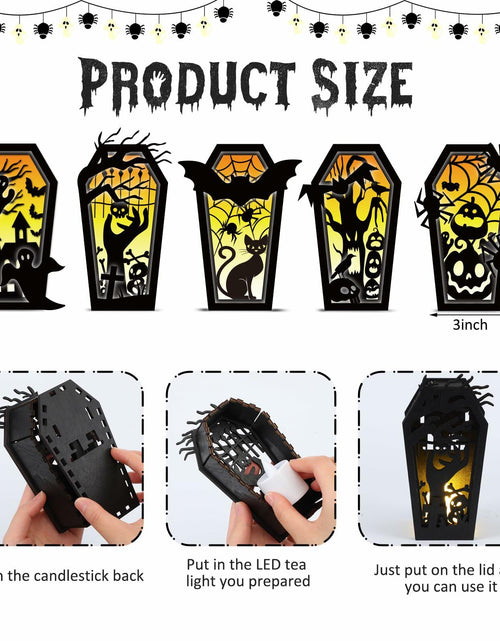 Load image into Gallery viewer, GlikCeil Halloween Wood Coffin Candle Holders 5 Pcs Black Gothic Decor

