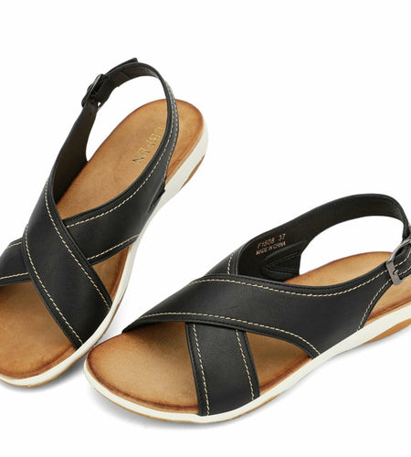 UBFEN Womens Flat Sandals Arch Support Slingback Black Size 10.5