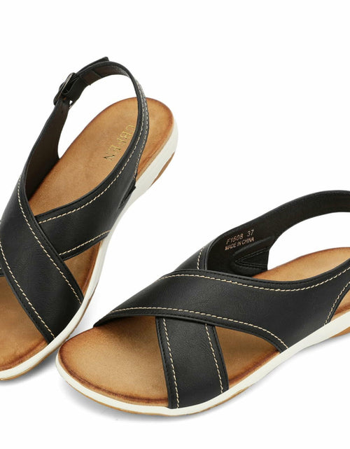 Load image into Gallery viewer, UBFEN Womens Flat Sandals Arch Support Slingback Black Size 10.5
