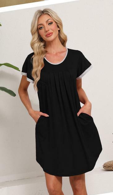 Load image into Gallery viewer, Dookttker Women’s Soft Loose Nightgown – Comfy Pleated Black Sleepshirt

