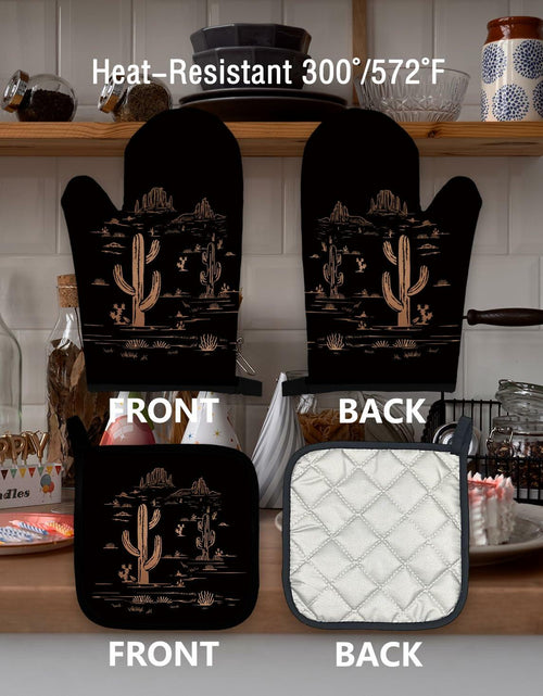 Load image into Gallery viewer, Qeheb Blue Western Cactus Oven Mitts and Pot Holders Set Kitchen Decor
