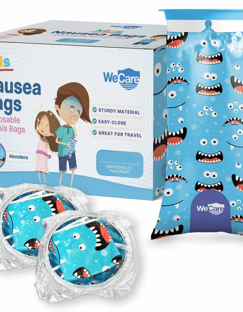 Load image into Gallery viewer, WECARE Kids Vomit Bags 5 Pack Disposable Leak Proof Self Sealing Monster Print
