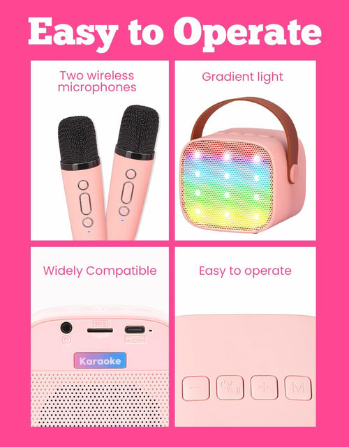 Load image into Gallery viewer, VERKB Kids Karaoke Machine Bluetooth Speaker 2 Wireless Mics Pink
