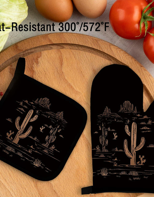 Load image into Gallery viewer, Qeheb Blue Western Cactus Oven Mitts and Pot Holders Set Kitchen Decor
