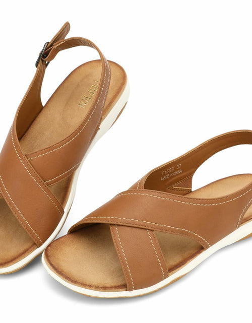 Load image into Gallery viewer, UBFEN Womens Flat Sandals Arch Support Adjustable Slingback Brown Size EUR 37
