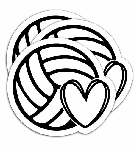 HYKADEUS Volleyball Stickers Waterproof Vinyl Decals 3"x2.7" 3PCS Heart Design