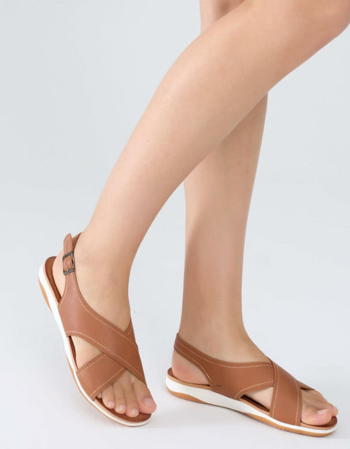 Load image into Gallery viewer, UBFEN Womens Flat Sandals Arch Support Adjustable Slingback Brown Size EUR 37
