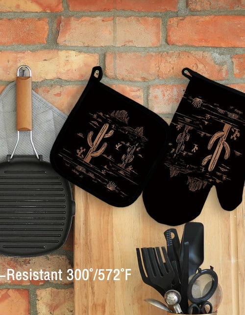 Load image into Gallery viewer, Qeheb Blue Western Cactus Oven Mitts and Pot Holders Set Kitchen Decor
