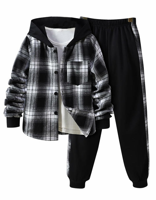 Load image into Gallery viewer, FERWANG Boys 2PC Plaid Hoodie &amp; Jogger Set Black Size 5-6 Years
