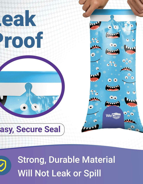 Load image into Gallery viewer, WECARE Kids Vomit Bags 5 Pack Disposable Leak Proof Self Sealing Monster Print
