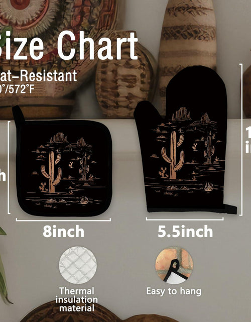Load image into Gallery viewer, Qeheb Blue Western Cactus Oven Mitts and Pot Holders Set Kitchen Decor
