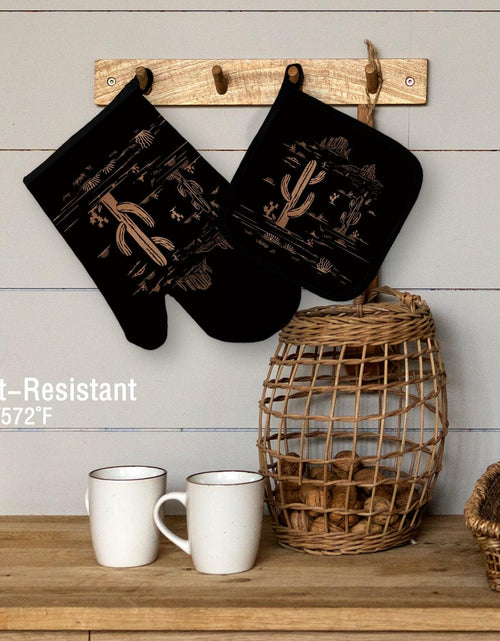 Load image into Gallery viewer, Qeheb Blue Western Cactus Oven Mitts and Pot Holders Set Kitchen Decor
