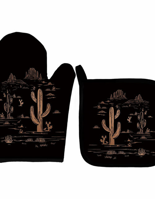Load image into Gallery viewer, Qeheb Blue Western Cactus Oven Mitts and Pot Holders Set Kitchen Decor
