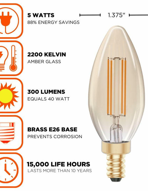 Load image into Gallery viewer, GoodBulb 5W E12 Clear Golden LED Chandelier Bulbs 2200K 300LM 6 Pack
