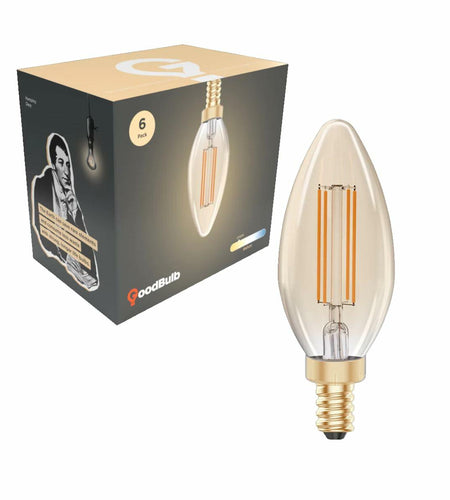 GoodBulb 5W E12 Clear Golden LED Chandelier Bulbs 2200K 300LM 6 Pack