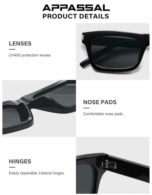 Load image into Gallery viewer, Appassal Retro Rectangular Sunglasses Unisex Black/Dark Gray AP3752 Open Box
