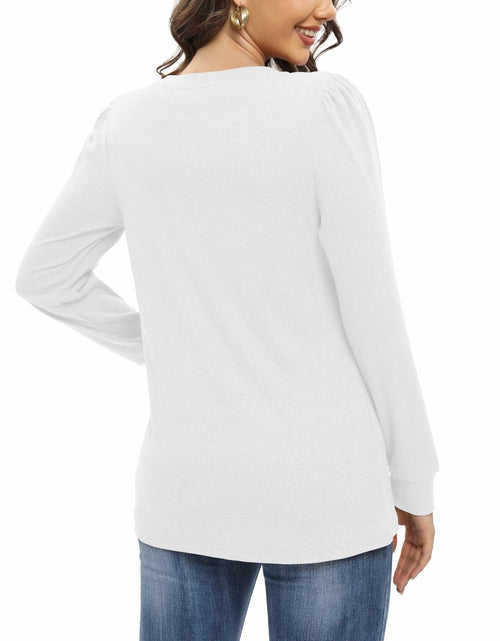 Load image into Gallery viewer, NILOUFO Women Long Sleeve Casual Tops Blouses Tunics Blue Size M
