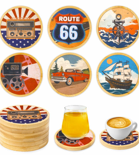 Leokawin Wood Coasters Set of 6 4 Inch Vintage Brown Drink Absorbent