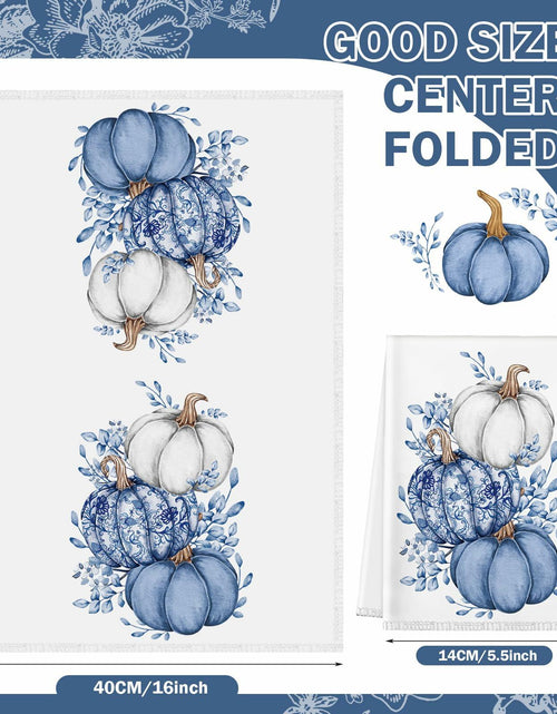 Load image into Gallery viewer, Kinlop 6 Pcs Fall Thanksgiving Blue White Pumpkin Kitchen Towels 16x26 Inch
