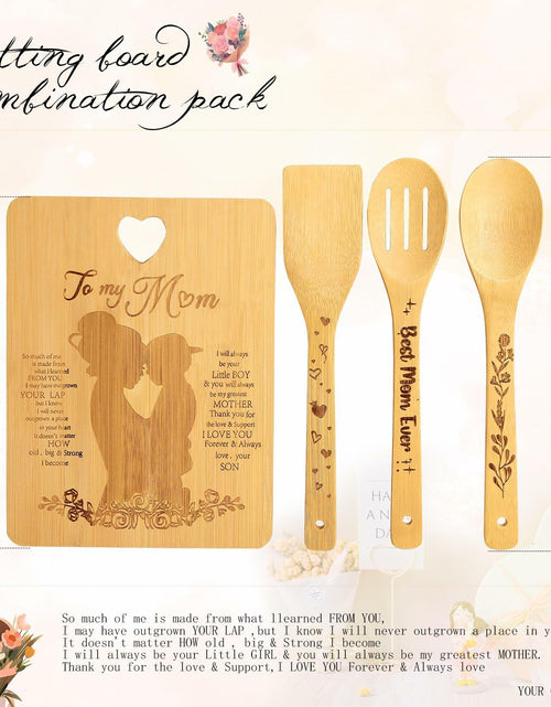 Load image into Gallery viewer, MCJC Bamboo Cutting Board &amp; Kitchen Utensil Set Heart Design Mom Gifts One Size
