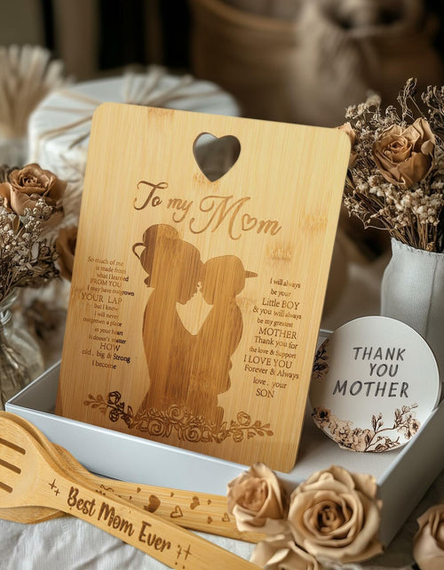 Load image into Gallery viewer, MCJC Bamboo Cutting Board &amp; Kitchen Utensil Set Heart Design Mom Gifts One Size

