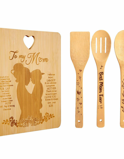 Load image into Gallery viewer, MCJC Bamboo Cutting Board &amp; Kitchen Utensil Set Heart Design Mom Gifts One Size
