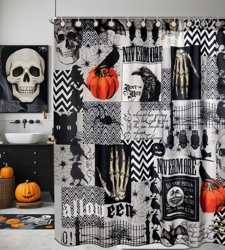 EVENHUG Halloween Waterproof Shower Curtain Set Grey 72x72 inch with Hooks