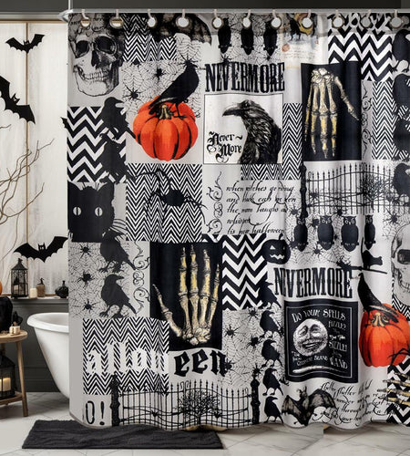 EVENHUG Halloween Waterproof Shower Curtain Set Grey 72x72 inch with Hooks