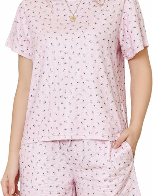 Load image into Gallery viewer, LYCY Womens Floral Print Pajamas Shorts Set Light Pink Floral Size M
