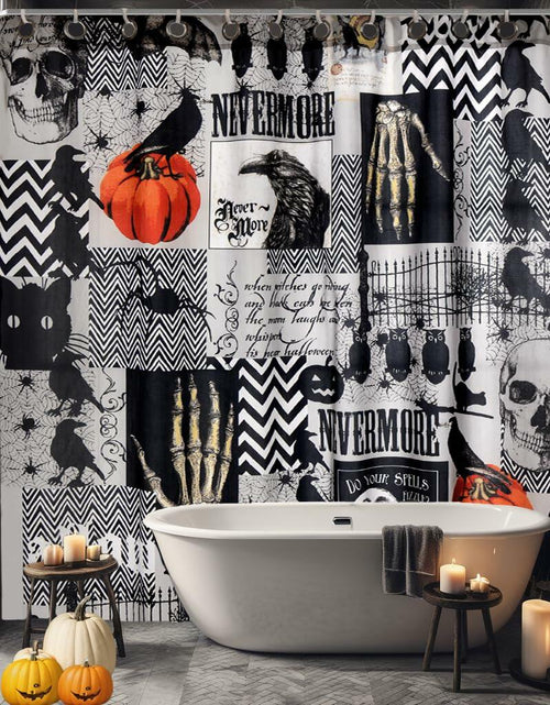 Load image into Gallery viewer, EVENHUG Halloween Waterproof Shower Curtain Set Grey 72x72 inch with Hooks
