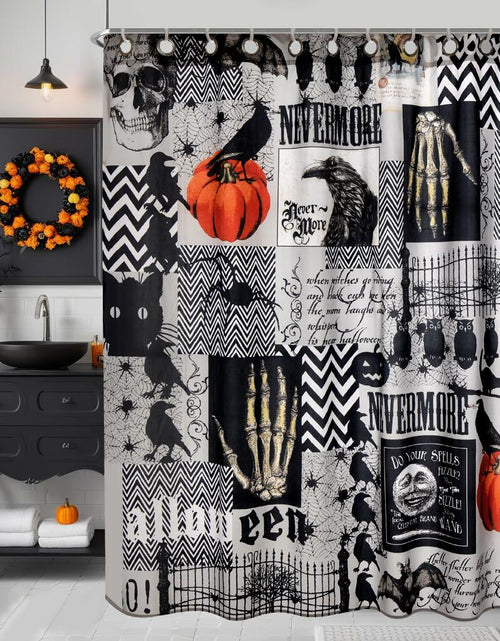 Load image into Gallery viewer, EVENHUG Halloween Waterproof Shower Curtain Set Grey 72x72 inch with Hooks
