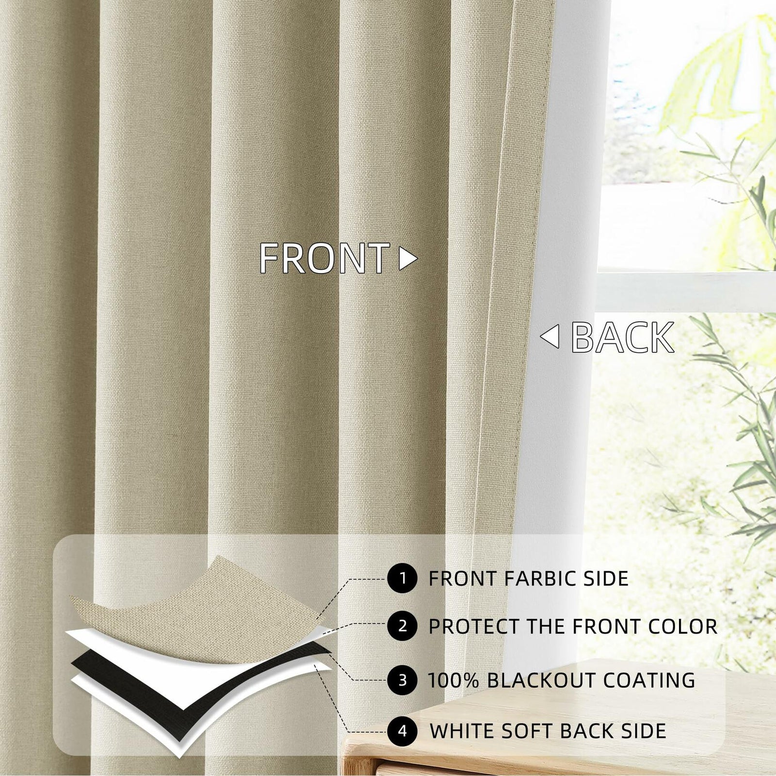 ChrisDowa Pinch Pleated Blackout Linen Curtains 40x102in Greyish Beige 2 Panels