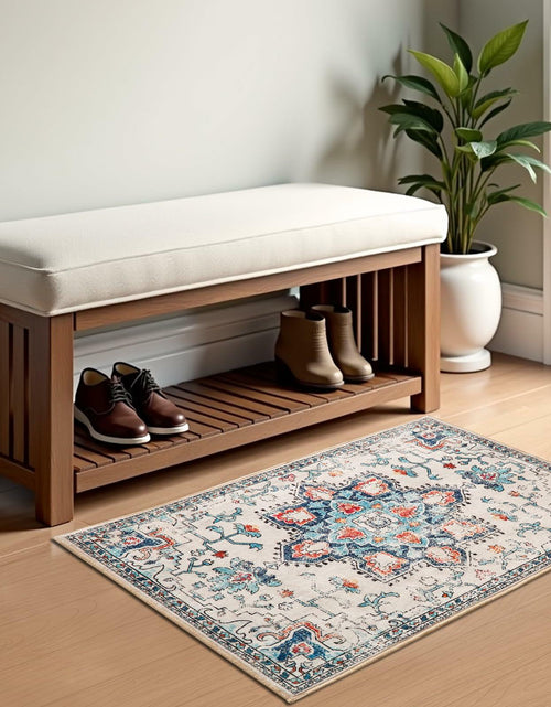 Load image into Gallery viewer, Puremy 2x3 Vintage Boho Entryway Rug Non Slip Low Pile Floral Cream
