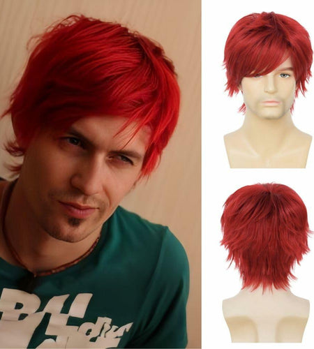 Salaibs Mens Red Short Wig Synthetic Natural Looking Bangs Halloween Cosplay