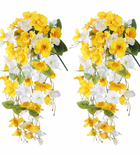 Ivydale Artificial Hibiscus Hanging Flowers Silk 2pcs Yellow White Vines