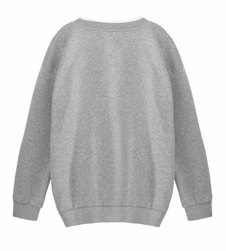 Hilinker Womens V Neck Oversized Sweatshirt Long Sleeve Grey Size S