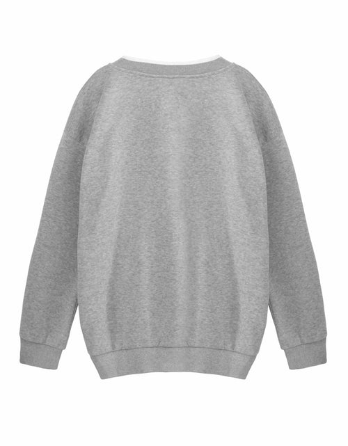 Load image into Gallery viewer, Hilinker Womens V Neck Oversized Sweatshirt Long Sleeve Grey Size S
