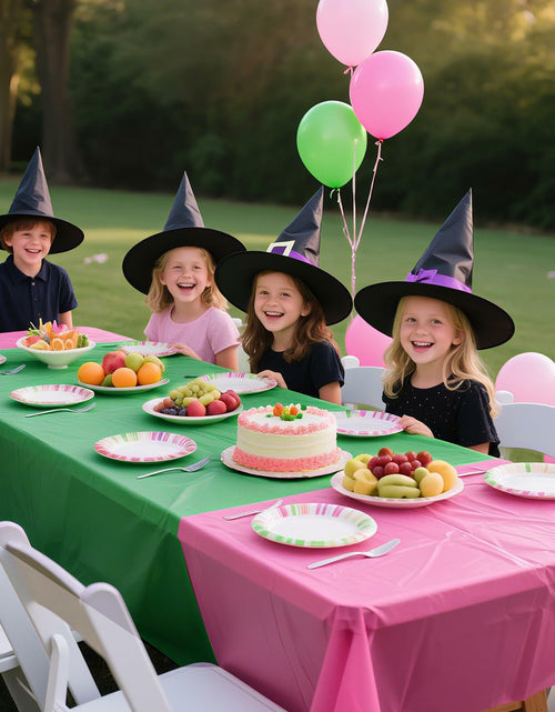 Load image into Gallery viewer, CIEOVO 8 Pcs Pink Green Disposable Witch Tablecloths Rectangle Plastic
