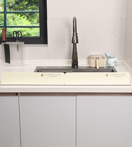 2PCS Acrylic Sink Splash Guard Beige Frosted Magnetic Water Barrier 17.5"x3.3"