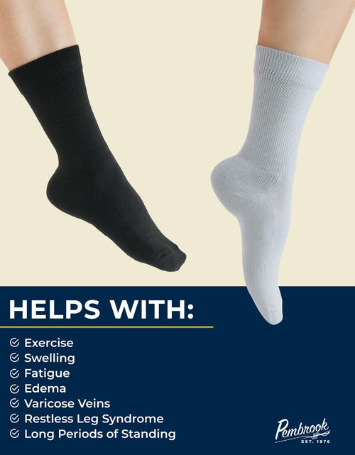 Load image into Gallery viewer, Pembrook Diabetic Compression Crew Socks Women 2 Pairs Black/White Size L
