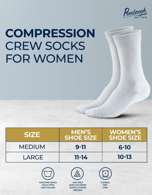 Load image into Gallery viewer, Pembrook Diabetic Compression Crew Socks Women 2 Pairs Black/White Size L
