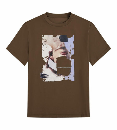 SOLY HUX Men's Graphic Letter Print Short Sleeve T-Shirt Brown Size S