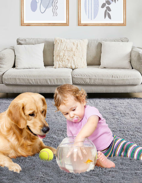 Load image into Gallery viewer, Puremy Grey Round Fluffy Rug 5ft Non-Slip Carpet for Kids Nursery Room
