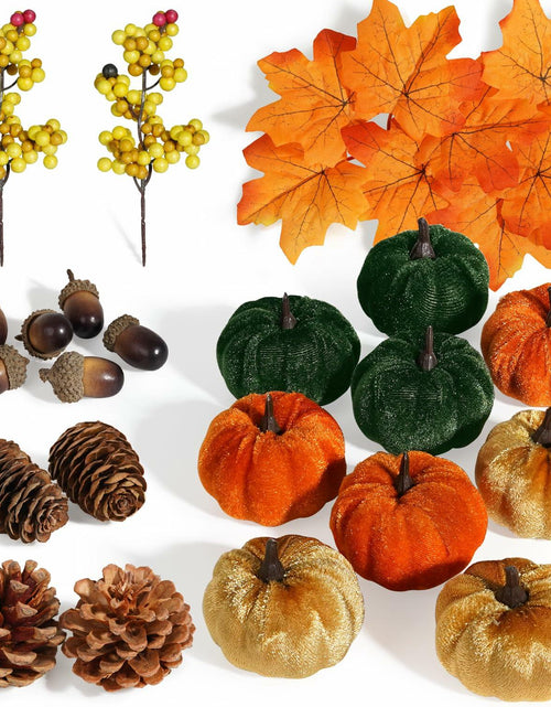Load image into Gallery viewer, Artmag 25 PCS Fabric Pumpkins Set Fall Decor Maple Leaves Acorns Style 5
