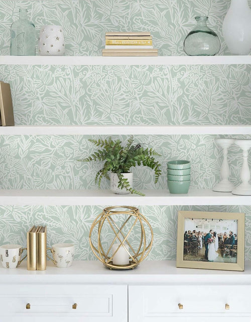 Load image into Gallery viewer, Fiula Peel and Stick Wallpaper Green White Leaf 17.3inx78.7in Removable Vinyl
