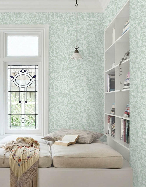 Load image into Gallery viewer, Fiula Peel and Stick Wallpaper Green White Leaf 17.3inx78.7in Removable Vinyl
