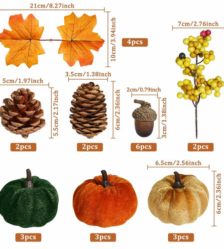 Artmag 25 PCS Fabric Pumpkins Set Fall Decor Maple Leaves Acorns Style 5