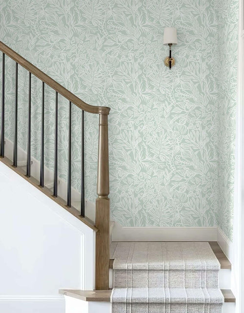 Load image into Gallery viewer, Fiula Peel and Stick Wallpaper Green White Leaf 17.3inx78.7in Removable Vinyl

