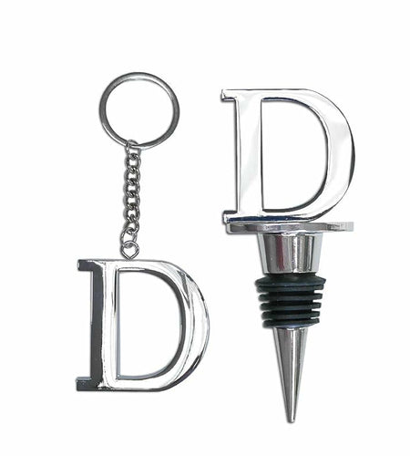 Lutong Letter Gift Set Key Ring & Bottle Stopper D Silver Metal 2 PCS