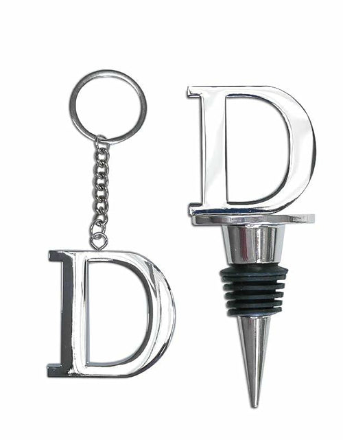 Load image into Gallery viewer, Lutong Letter Gift Set Key Ring &amp; Bottle Stopper D Silver Metal 2 PCS

